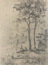 Beau Dessin Crayon Papier XIXe