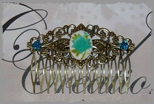 Camée La Rose Bleu / Sur Peigne Bronze /Bijoux De Tête © Cheveux Coiffure Mode