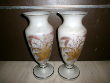 Paire de vases d’autel opaline blanche/DORURE/EGLISE/FEUILLE EPIS DE BLE/H.32,5c