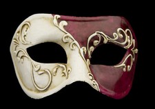 Masque de Venise Colombine Blanc Bordeaux  papier maché Création 22360 - V3B