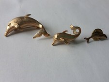 3-Vintage Roma & other Gold Tone Dolphin Figure Brooch Pins