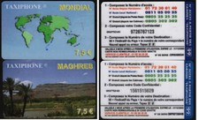 TAXIPHONE LOT 2 CARTES PREPAYEES 7.5€ MAGHREB & MONDIAL VALID 2003/12/31 TELECAR