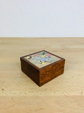 Petite boîte bois marqueterie nacre vintage, ancienne, bijoux