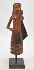 En Bois Vintage Femme Musicien Figurine Original Old Main Sculpté Peint