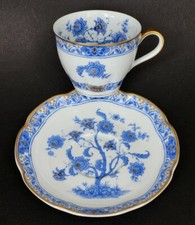 Sublime TASSE A CAFE + SOUCOUPE de HAVILAND LIMOGES modèle ARBRE DE VIE BLEU /4