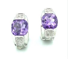 BOUCLES D'OREILLES OR 18 CARATS- Créoles en diamants et améthystes - 6,98 g