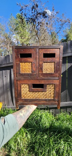 Vintage wood woven storage - &,