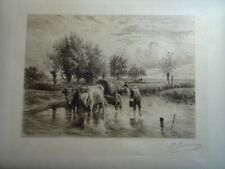 Henri TOUSSAINT 1849-1911 EAU FORTE SIGNEE PAYSAGE VACHES BARBIZON TROYON 1900 b