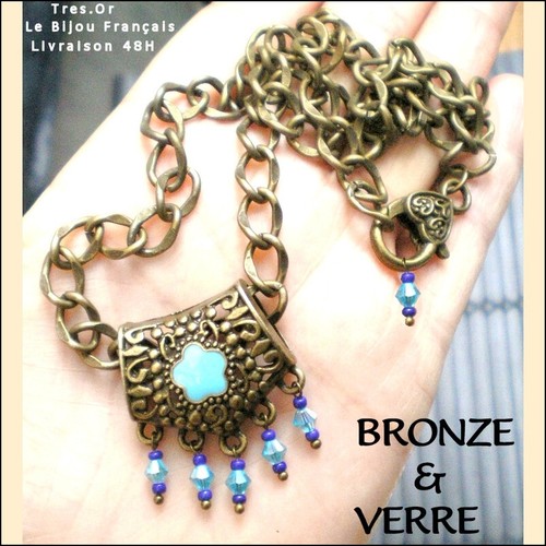 Collier neuf bronze email - bronze,