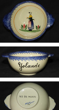 Bol à oreilles Faïence de QUIMPER - HENRIOT Prénom : " YOLANDE " (bel état)
