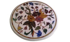 Table Basse En Marbre Blanc 18" Fait Main Inlay Floral Décor D'intérieur