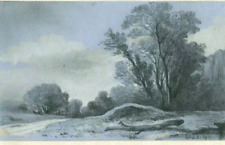 Paysage - Dessin original ancien - Mine de plomb et gouache