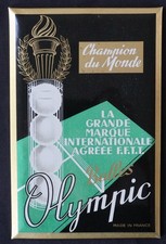 BALLES PING-PONG OLYMPIC carton PLV publicitaire vintage glaçoïde FFTT 15x23cm