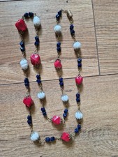 Collier Sautoir Perles En Verre Vintage Art Deco  Ancien Patriote