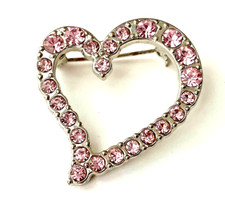 BROCHE COEUR strass ROSE silvertone 3,6cm NEUVE !