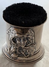 Antique Art Nouveau sterling round dip pen brush wipe with embossed woman face o