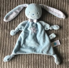 Doudou Lapin bleu blanc étoiles gris argent Tex