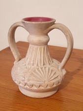 Vase tunisien en terre cuite blanche intérieur émail orange 13x14 cm