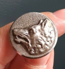M09 tête de loup argenté D22mm bouton de vénerie de chasse d'uniforme 