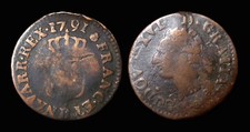 1/2 Sol 1791B ou 1/2 Sou 1791B Rouen Louis XVI - R2 - Cuivre