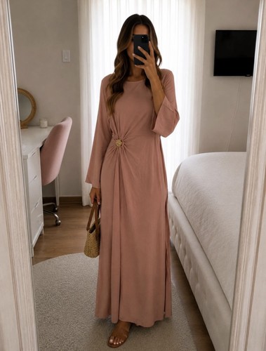 Robe longue rose - , poudré