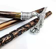 Bâton de marche unique manche dragon canne en bois sculpté pour hommes femmes...