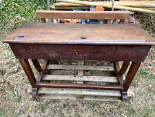 Pupitre d'écolier et banc, 2 places, avec encriers en porcelaine, TBE