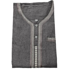 Hommes Marocain Gris Court Qamis Manches Juba Kandora Dishdasha