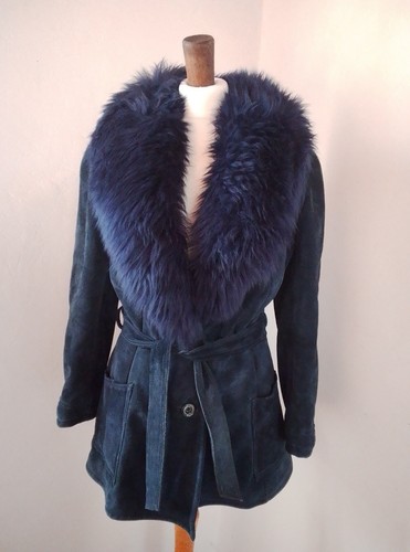 Vintage 70s blue suede - suede, afghan