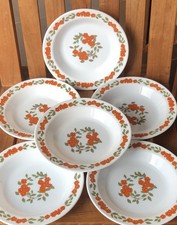 6 assiettes creuses ARCOPAL vintage  fleurs orange TTBE