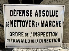 Plaque bombée émaillée Défense de nettoyer en marche inspection du travail