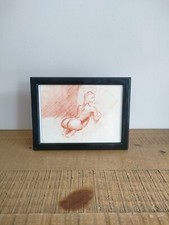 Cadre Dessin Sanguine Nue Femme sur Papier - Anonyme - De Dos 