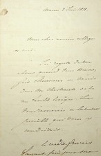 ✒ L.A.S Alphonse de LAMARTINE poète - belle lettre sur ses problèmes financiers