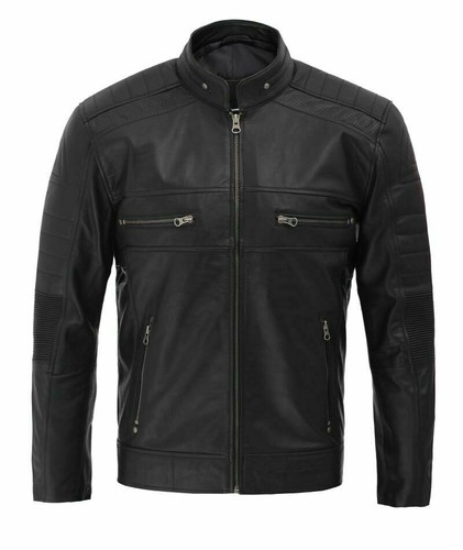 Blouson cuir motard noir - cuir,