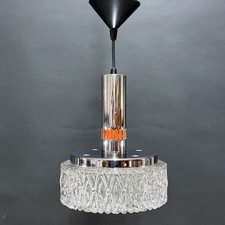 Ancien Suspension Métal Chromé et Verre Structuré Space Age DLG RAAK - 60's 70's