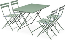 Salon de Jardin Avec Table Rectangulaire Chaises Pliantes en Acier Bleu Vert 