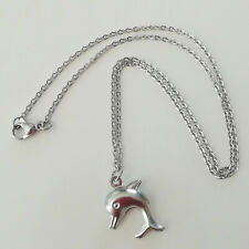 COLLIER CHAINE ARGENTE 40,6cm PENDENTIF DAUPHIN ACIER INOX HYPOALLERGENIQUE