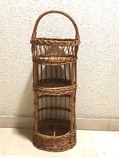 colonne guéridon en osier tressé vintage