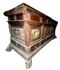 COFFRE CATALAN DE MARIÉE. TIROIRS. NOYER. POLYCHROMIE MODERNE. ESPAGNE. XVIIIE