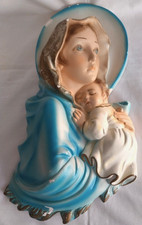 VIERGE A L'ENFANT SCULPTURE BAS RELIEF PLATRE POLYCHROME ANCIEN
