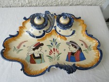 Magnifique et grand encrier en faïence de Quimper