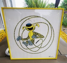 Superbe sérigraphie du Marsupilami par Franquin dans cadre métal émaillé jaune