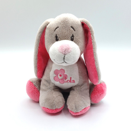 Peluche doudou chien gris rose