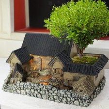 Village House Statue Flowerpot Miniature Gardening Landscape for Patio Porch