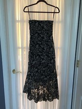 Monique Lhuillier Strapless Black and Pink High Low Chantilly Lace Gown Size 4