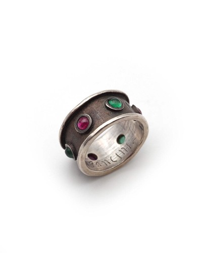 Bague bandeau cabochons rubis