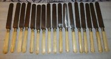 17 ANCIENS COUTEAUX A VIANDE ACIER FORGE VIROLE ARGENT MANCHE OS