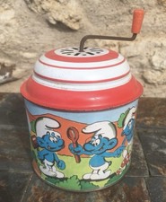 ANCIEN JOUET MOULIN MUSICAL en TÔLE les schtroumpfs