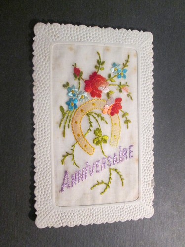 Carte postale fantaisie brodee