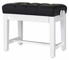 Banc Banquette Piano Similicuir Tabouret Réglable en Hauteur Bois Blanc Brillant